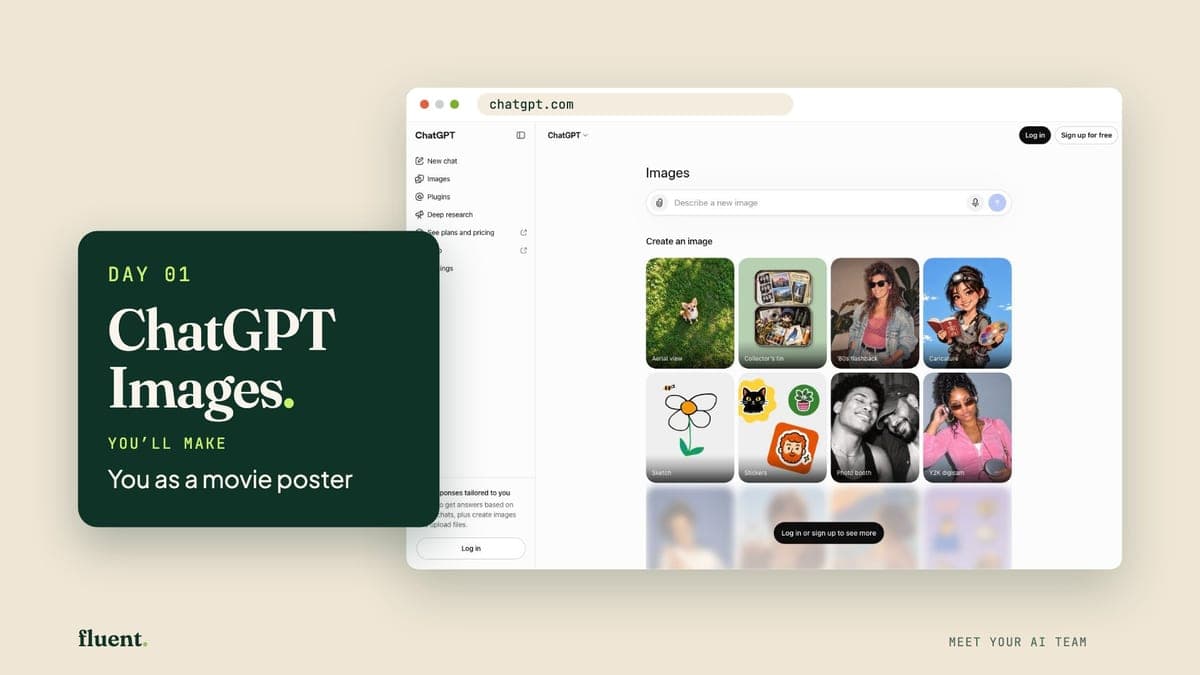The Day 1 lesson cover: ChatGPT Images's own page, with a card that reads Day 1, ChatGPT Images.